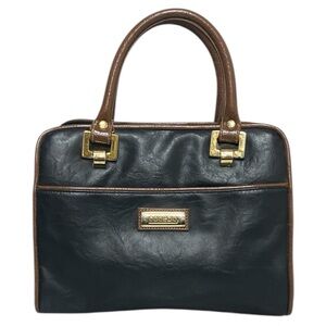 Capezio Black Brown Structured‎ Satchel Handbag Faux Leather Vintage Style